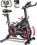 Toputure Heimtrainer Fahrrad mit APP, Leises Hometrainer, 0-100% Magnetwiderstand, 15KG Schwungrad, Bis 150KG, Spinning Bike Exercise mit LCD-Monitor, Tablet-Halter, Getränkehalter