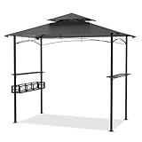 HENGMEI Grill Pavillon 2.45 x 1.53m, Grillpavillon Partyzelt Doppelstöckige Schutzabdeckung, Metall Grillzelt Gartenpavillon Pergola mit Regalen und Ablagekörben für Party, Marktstand, Picknick, BBQ´s