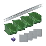 vasalat Stapelboxen 235x150x125mm Gr.3, Sichtlagerboxen für Werkstatt Garage und Lager, Kunststoff grün, 4x Sichtlagerkästen mit Wandhalterung + 4x Trennsteg