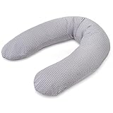 Theraline Stillkissen & Schwangerschaftskissen Dodo Pillow Premium - 180 cm inkl. Bezug aus Baumwolle - Leise und feine Perlen, schadstoffgeprüft, maschinenwaschbar - Punkte Grau