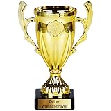 Pokal mit Gravur, Größe 17 cm, Kleine Trophäe für Kinder, Fußball, Tennis, Handball & Volleyball | Perfekt für Kindergeburtstage & Turniere, echter Marmorsockel