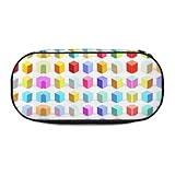 WBQLSL Bunte Würfel bedrucktes Federmäppchen – mehrschichtiges Federmäppchen, geeignet für die Aufbewahrung von Campus-Büro-Schreibwaren, Schwarz , Einheitsgröße, Kosmetikkoffer