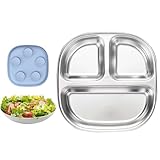 Hlagmix Kinder-Speiseteller, Metall-Kinderteller mit Trennwänden, Edelstahl, wiederverwendbares Geschirr mit Saugnapf, rutschfeste Schüssel, spülmaschinenfest, für Zuhause, Schule, Reisen