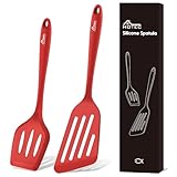 Hotec Pfannenwender-Set, Hitzebeständiger Silikon Geschlitzt Pfannenwender Spatel BPA Frei, Spülmaschinengeeignet Küchenhelfer Kochgeschirr Turner Antihaft Spachtel zum Kochen, Backen, Flip, 2 Stück,R