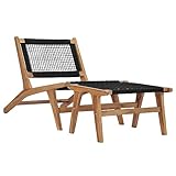 Buzaza Sonnenliege mit Fußablage Massivholz Teak und Seil Strandstuhl Holz Rattan MöBel Sonnenliegen