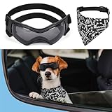 Adiwo Hundebrille,Wasserdicht Hundeschutzbrille mit Hundehalstuch Anti-UV Schutz Hunde Sonnenbrille mit Einstellbar Gummiband Winddichte Schutzbrille Motorradbrille für Kleine Mittelgroße Hunde -S