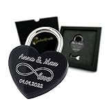Geschenkfreude Liebesschloss mit Gravur witterungsbeständig - Valentinstags Geschenk für Sie oder Ihn - personalisierte Partner Geschenke für Paare - Pärchengeschenk - Schloss mit Gravur black