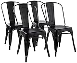 Amazon Basics Esszimmerstühle aus Metall, mit Rückenlehne, stapelbar, Bistro, Küche, Innen- & Außenbereich, 4er-Set, Schwarz, 51 x 43 x 85 cm