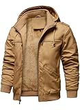 HOOD CREW Winterjacken für Herren Warme Fleecejacke Baumwolle Mantel mit Kapuze Übergangsjacke Militär Cargojacke mit Taschen Khaki L