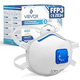 VEVOX® FFP3 Maske mit Ventil – 5er, 10er oder 20er Set – Staubmaske – Atemschutzmaske – Staubschutzmaske – Feinstaubmaske – Atemschutz z.B. gegen Feinstaub, Schimmel oder Asbest