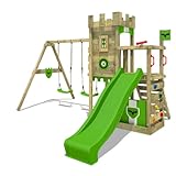 FATMOOSE Spielturm Ritterburg BoldBaron Boost XXL mit Schaukel & apfelgrüner Rutsche, Outdoor Kinder Kletterturm mit Sandkasten Leiter & Spiel-Zubehör für den Garten