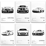 Komergave 6 Stück SuperCar Poster Wanddekoration, Leinwand Auto Poster, Supersportwagen Wall Art, Rennwagen Wandkunst für Spielzimmer, Schlafzimmer, Wohnzimmer, Ohne Rahmen 30x20cm