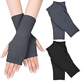 MELLIEX 2 Paar Halb Fingerlose Handschuhe, Winter Pulswärmer Handschuhe Unisex Warm Weiche Strickhandschuhe, Schwarz/Dunkelgrau