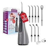 VITALmaxx Munddusche | elektrische Zahndusche - 8 Aufsätze, Wassertank | Zahnreiniger kabellos mit Timer & 3 Modi zur effektiven Mundspülung | Water Flosser, Zungenreiniger & Zahnsteinentferner in 1