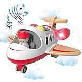 Wanborns Spielzeug Flugzeug für Kinder, Holzspielzeug Kleinkind Flugzeuge Spielzeug mit Sound und Licht, Fahrzeugspielzeug für 18 Monate, 2 3 4 5 Jahre alte Jungen Geschenk