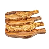 Erreke 4er Pack Schneidebrett, Natürliches Olivenholz, Servieren oder Schneiden von Speisen, Schneidebretter aus Holz, Grillen Käse Brot, Handarbeit (ca. 28 cm x 13 cm, 4 Stück)