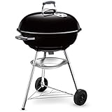 Weber Compact Kettle Holzkohlegrill/Porzellanemaillierter Deckel und Kessel, 57 cm Grillfläche, Ascheauffangschale, Dreibein-Ständer und Räder, Schwarz/Silber