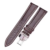 BNCXMO 18-24 mm Frauen Männer Vintage glattes Uhrenband Dunkelbraun echtes Lederarmband Metall Schmetterling Einsatz Schließschnalle