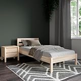 Hansales Holzbett 90x200 cm Kaja Scandi Style ohne Rollrost aus unbehandeltem hartem FSC® Birken Massivholz - über 350 kg - Einzelbett Bettgestell mit Kopfteil.