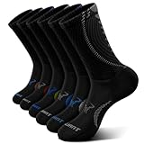 BULLIANT Socken Herren 6 Paare, Sportsocken Kompressions Crew Socken gepolstert für Herren Laufen Sport Wandern Angeln Fußgewölbestützung(6Paare,43-46)