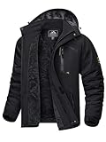 KEFITEVD Winterjacke Herren Warm Softshell Jacke Wasserdicht Snowboardjacke Gefüttert Kapuzenjacke Thermo Outdoorjacke für Snowboard Ski Männer Schwarz L