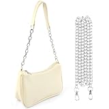 Pinboov Handtasche Damen Klein, PU Leder Handtasche mit Kettenschulterriemen, Elegante Weiß Umhängetasche Damen für Reisen, Party und Alltag