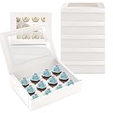 Kweiugfi 10 Stück Cupcake Box,12 Löcher Cupcake Transportbox,Tortenschachtel,Karton mit Sichtfenster,Muffin Transportbox,Keksschachtel,Kuchenkarton für Cupcakes und Muffins Donut Versand