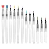 Wasserpinsel Stifte, 12 Stück Auffüllbare Aquarellpinsel mit Tank Kunststoff Leerer Aquarell Pinselstifte für Aquarellkunst Malerei Anfängermalerei