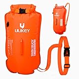 Ulikey Schwimmboje, 2 in1 Wasserdichter Trockensack und Swimming Buoy, 28L Schwimm Boje Aufblasbar für Triathlon Swim Boje und Erwachsene Freiwasserschwimmen, Surfer, Schwimmen, Schnorchler (Orange)