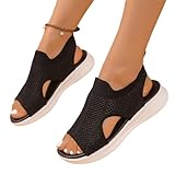 trekkingsandalen damen schwarz, Orthopädische Sandalen Damen Sommer Breite Füße Bequeme Sandaletten Waschbare Slingback Slides mit Weiche Fussbett Outdoor Sport Rutschfest Trekkingsandalen Strick 38