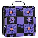 Ringbuch mit 3 Ringen, kariertes Muster, Schwarz und Lila, mit Reißverschluss, inklusive Reißverschlusstasche, Dokumentenmappe, Organizer für die Schule