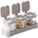 DIYJEP Gewürzdose, Gewürzbehälter mit Deckel und Löffeln, transparent, quadratisch, Glasbehälter, Klappdeckel, Gewürzbox, Behälter für Küche, Gewürze, Zucker, Masala, Salz, Samen, Körner, Tee