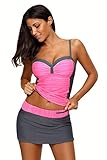 Damen Push-Up-Bügel-Tankini-Top, zweiteilig, bedruckter Badeanzug mit kurzer Badehose Gr. S, rot