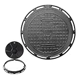 GUAWJRZDP Runder Schachtabdeckung, Gusseisen-Kanaldeckel, Klärgrubendeckel mit Boden, Rutschfester Abwasserbeckendeckel, Verstärkter Stahl-Eingebetteter Kanaldeckel, Für Auffahrt, Terrasse, Garten(30x