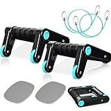 3 in 1 Liegestützgriffe Bauchroller Set, Bauchtrainer mit Fitnessbänder, inkl. Tragetasche, Kniematte Rutschfeste Griffe Bauchtrainer ab Roller ideal für Männer und Frauen Bauchmuskeltraining (Blau)