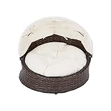 Teamson Pets Clotho Drinnen Draussen Rattan Katzen Oder Hunde Bett Liege mit Einziehbarem Baldachin und Abnehmbarem Waschbarem Kissen Braun/Creme ST-N10004-UK