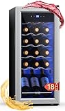 WIE Weinkühlschrank Compressor 53 Liter 18 Flaschen Getränkekühlschrank Kleiner Weinschrank Klein Wein-Kühlschrank mit Glastür,Vollglas-Designtür mit LED Touchpanel,Anti-UV, Wine Fridge 5-18°C