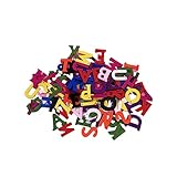 Cabilock 200 Stück Bunte Holzbuchstaben Ausschnitte für DIY Kunsthandwerk Basteln Dekorationen mit Loch Leichte Holzscheiben für Party und Wohnraumgestaltung