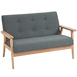 HOMCOM 2 Sitzer Sofa Zweisitzer Stoffsofa Doppelsofa Polsterung Loveseat kompaktes Design Leinen Gummiholz Grau 115 x 66,5 x 73 cm