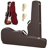 CAHAYA E-Gitarre Hartschalen Gitarrenkoffer - Gefütterter Gitarren Schatulle - Robuster PU E-Gitarren Koffer mit Sicherheitsverschluss für Standard E-Gitarre-Braun CY00343-1