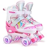Rollschuhe für Kinder Verstellbare Quad Skates 4 Size Verstellbare und beleuchtete Rollen Rollschuhe für Mädchen Jungen. (S (EU 28-32))