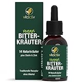 VITACTIV Bitterkräuter - Bittertropfen ohne Alkohol - Erlesene Kräuter plus Cholin & Zink - Bitterstoffe Tropfen nach Hildegard von Bingen - Ohne Künstliche Zusätze, Zuckerfrei, Vegan - 50ml