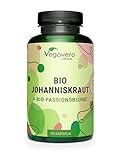 Bio Johanniskraut hochdosiert | mit Passionsblume | Extrakte aus Europa | Laborgeprüft | Hypericin - Flavonoide | Vegan - ohne Zusatzstoffe | Deutsche Produktion von Vegavero