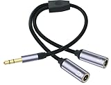 Splitter Audio Jack 3,5 mm Adapter, Kabel Dual Jack 3,5 mm Stecker auf 2 Buchsen, kompatibel mit Kopfhörer, Smartphones, Tablets, PC, PS4, MP3, iPhone, iPad, Stereo-Audio-Splitter, 27,5 cm, Schwarz