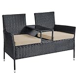 SONGMICS Gartenmöbel, Balkonmöbel aus PE-Polyrattan, Gartenbank, mit Tisch, Sofa, Terrassenmöbel, Outdoor, mit Kissen, für Terrasse, Garten, Balkon, schwarz-Taupe GGF022B02