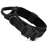 Huntvp taktisch Hundehalsband Verstellbar mit Kontrollgriff, aus Nylon, gepolstert, Metallschnalle, für Mittlere Große Hunde Jagd Training Freizeit Outdoor, Schwarz L