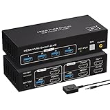 4K HDMI Dual Monitor KVM Switch 2 Port 4K60Hz Switcher für 2 Computer 2 Monitore mit 4 USB 3.0 Ports Unterstützung Kopieren und Erweiterte Anzeige und Desktop-Steuerung Inklusive 2 USB3.0 Kabel