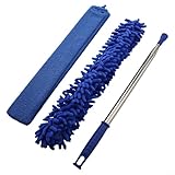 SiSinkal Teleskop-Staubwedel ausziehbar für hohe Decken und Ecken, Waschbarer Mikrofaser Staubwischer mit Haken, 3-teiliges Reinigungsset mit Fugendüse für Spinnweben und Lücken