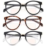 zooxsky Bifokale Lesebrille für Damen und Herren, transparentes Rechteck, Multifokal, Bifokal, Blaulicht, 3 Stück, Schildkrötenmuschel braun/schwarz/schwarz + transparent, Einheitsgröße