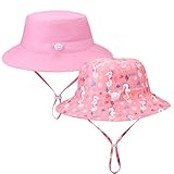 Utensilsto 2Pcs Kinder Sonnenhut,Unisex Fischerhut Sommerhut,Kinder Breiter Krempe Sonnenhut Verstellbare Strand Cap für Jungen Mädchen 3-7 Years(Rosa)